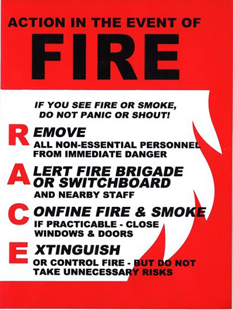 Action In The Event Of Fire RACE Sign